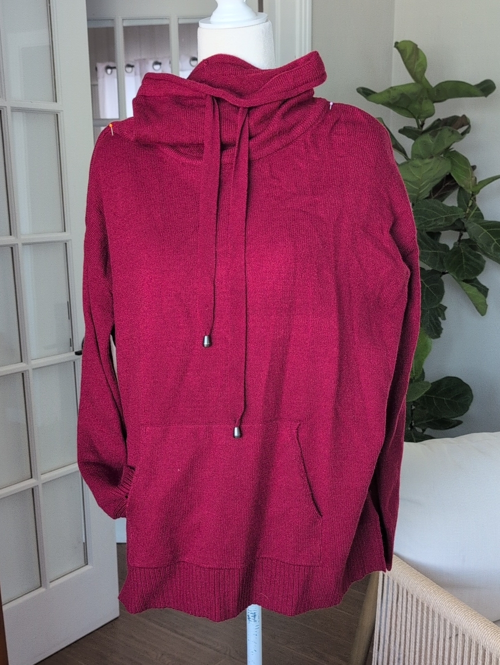 NWT New Directions Women's Burgundy Knit Funnel Neck Pullover Sweater Medium